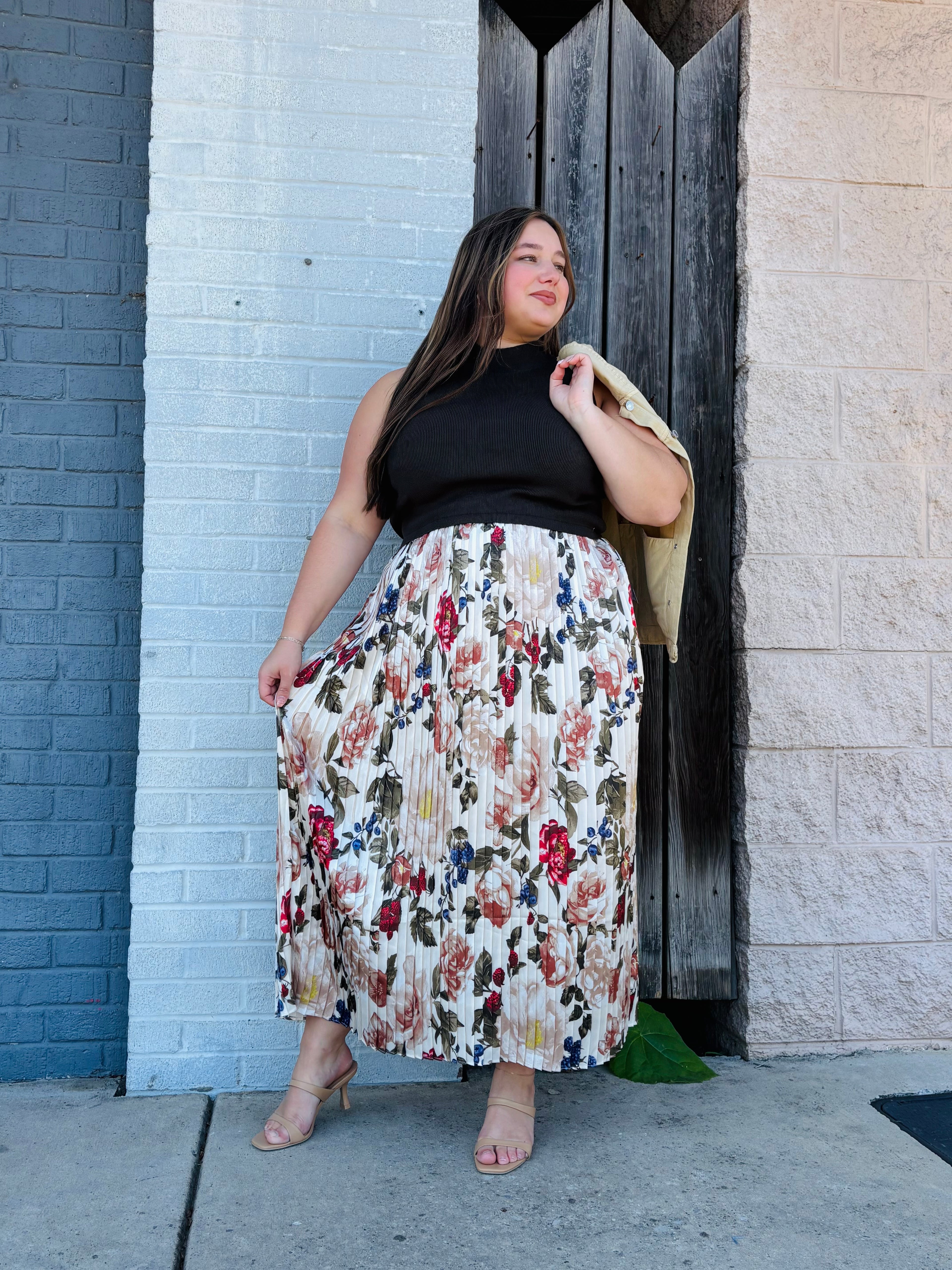 DARK OLIVE PLEATED MIDI DRESS