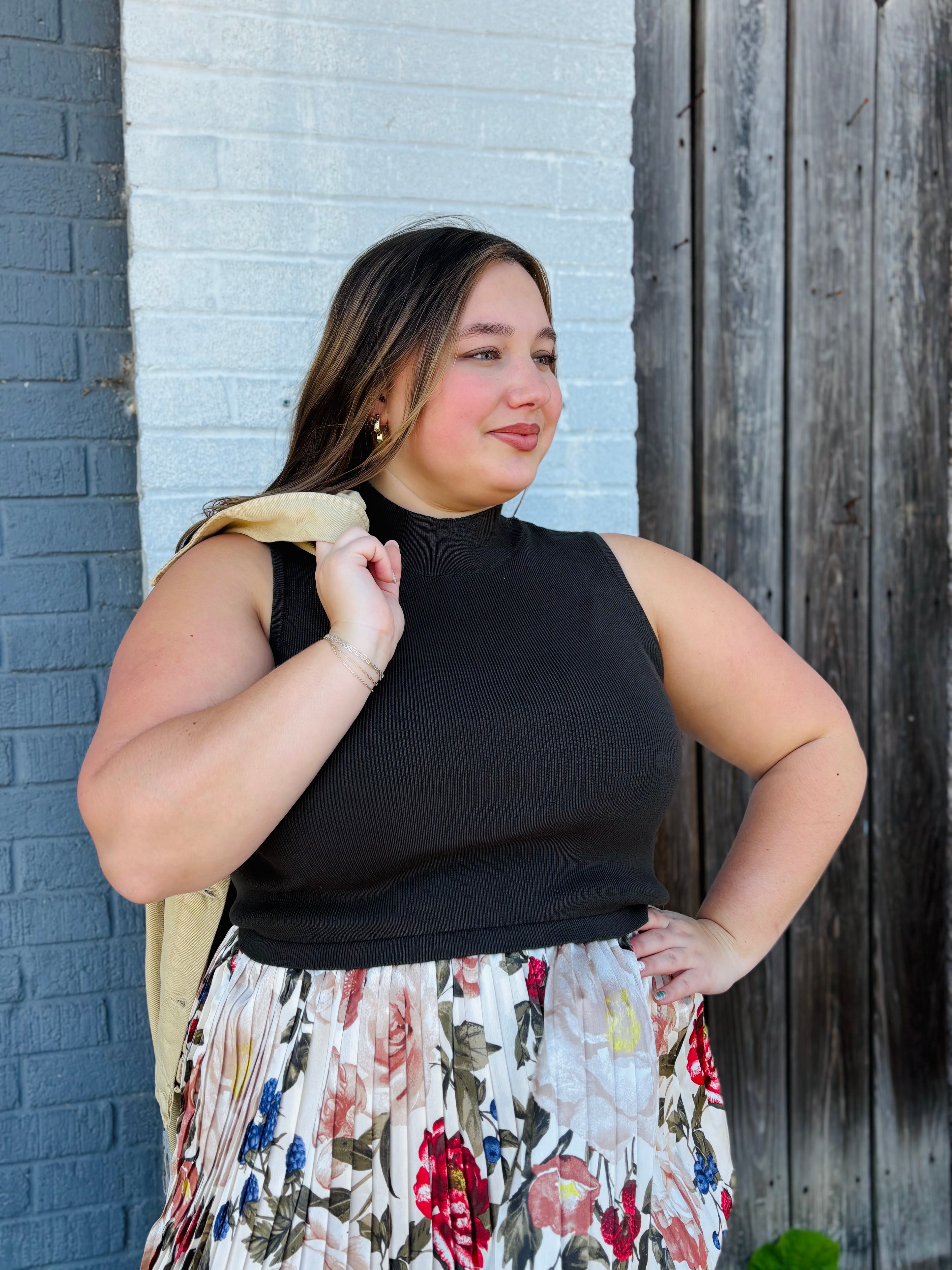 DARK OLIVE PLEATED MIDI DRESS