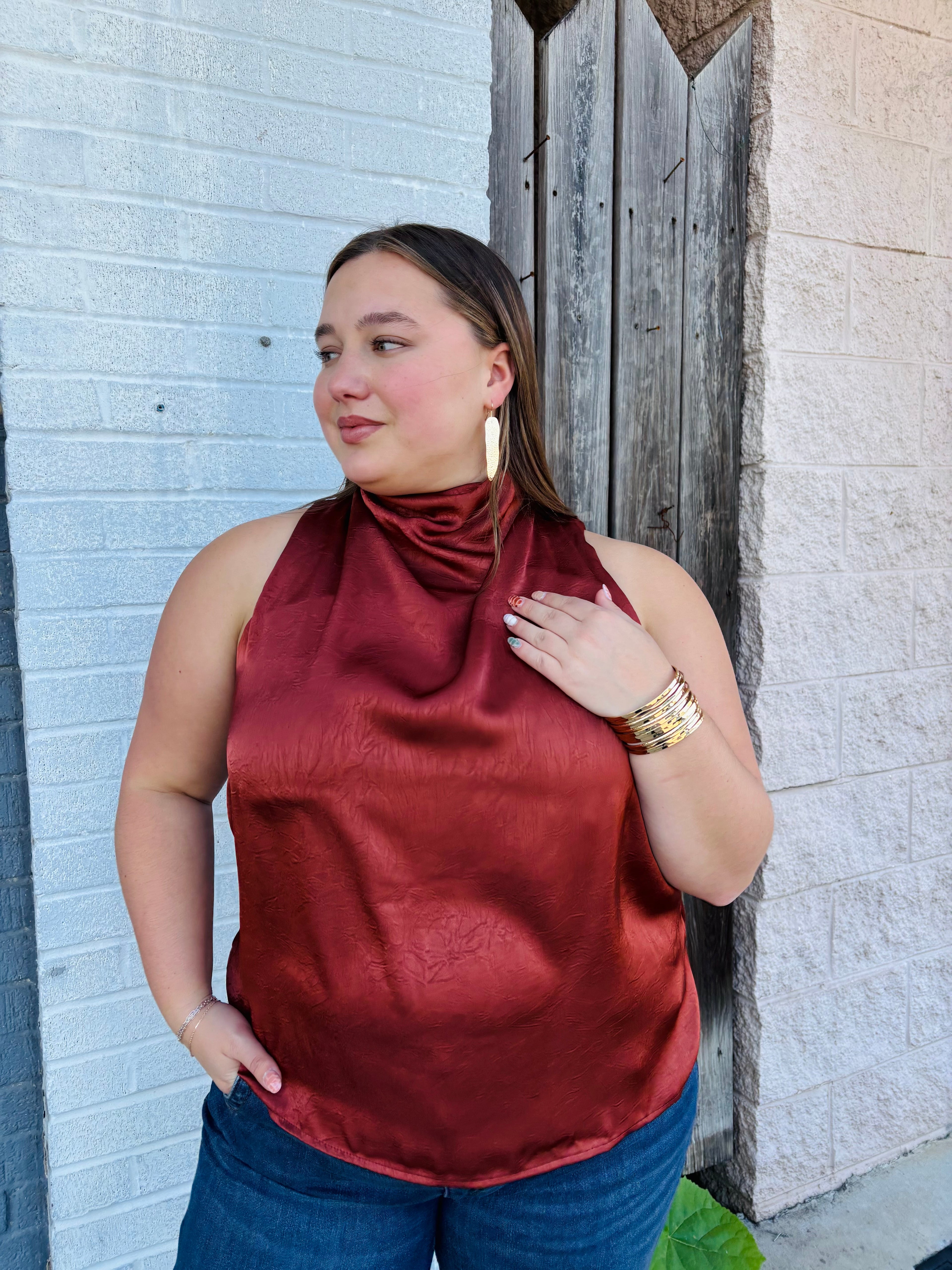 Solid Sleeveless Mock Neck Top