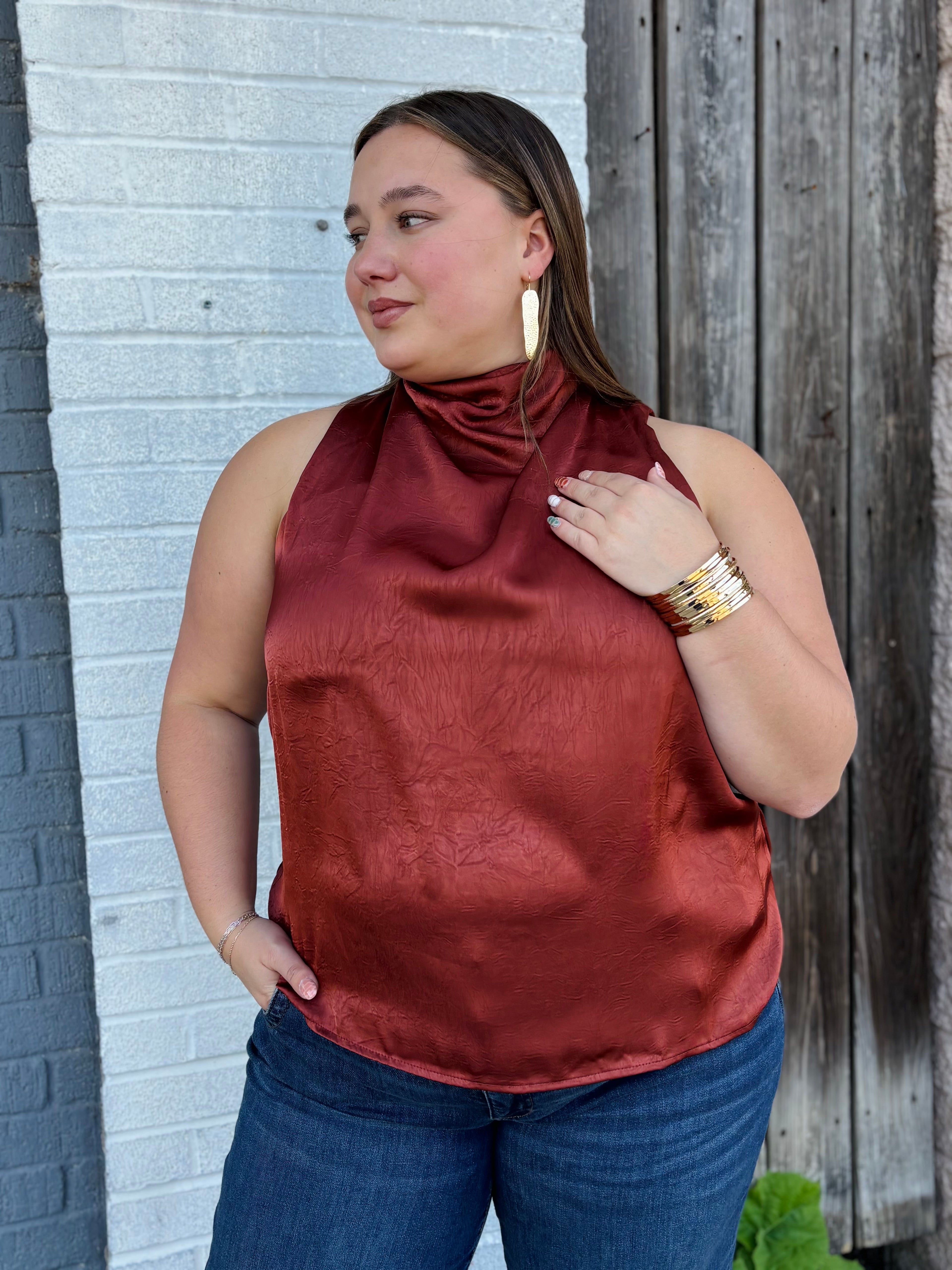 Solid Sleeveless Mock Neck Top