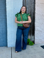 SPRUCE POPLIN RUFFLE BLOUSE