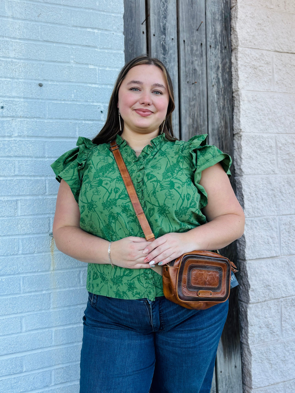 SPRUCE POPLIN RUFFLE BLOUSE