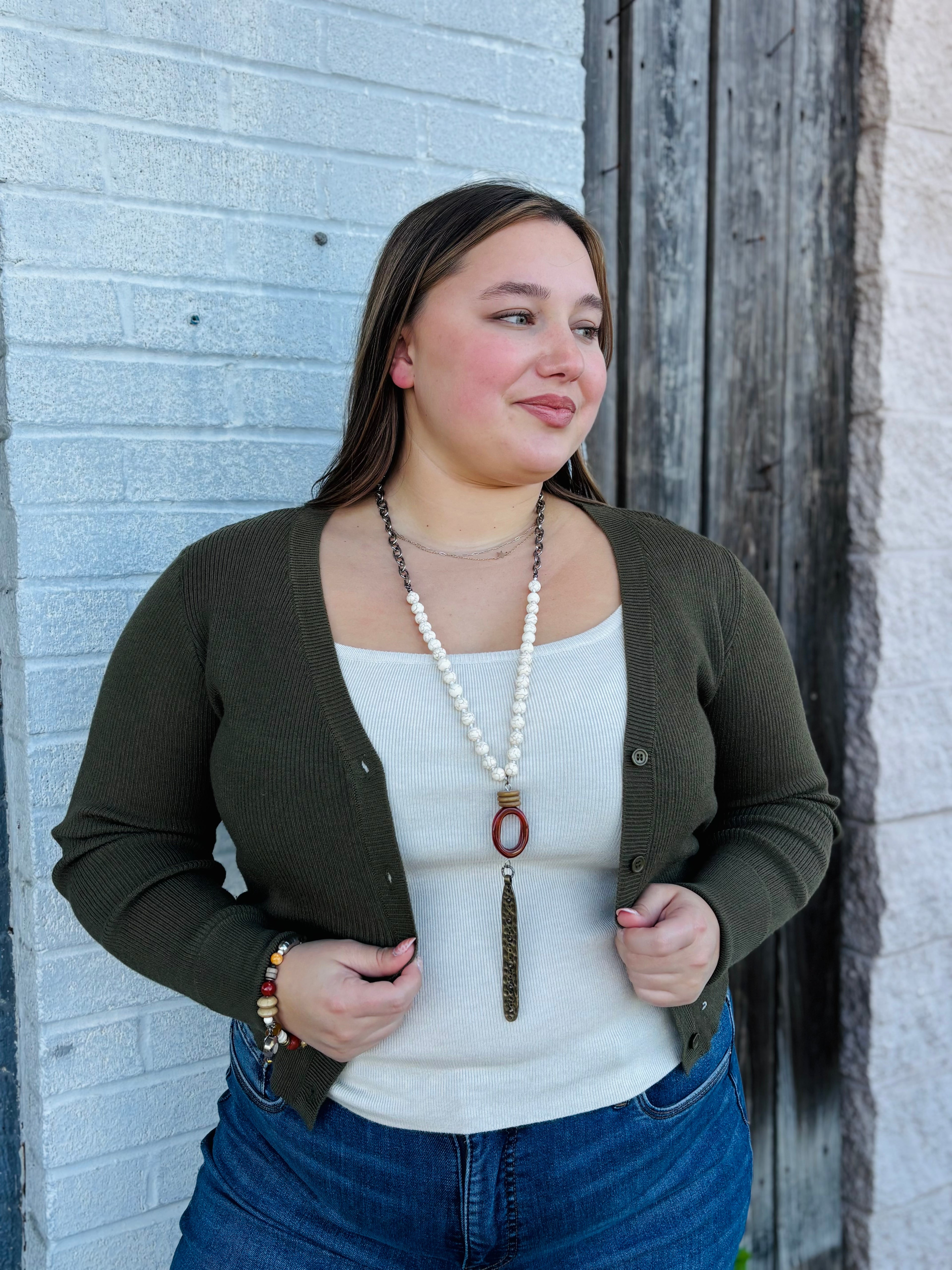 Young Ladies Knitted Cardigan OLIVE GREEN