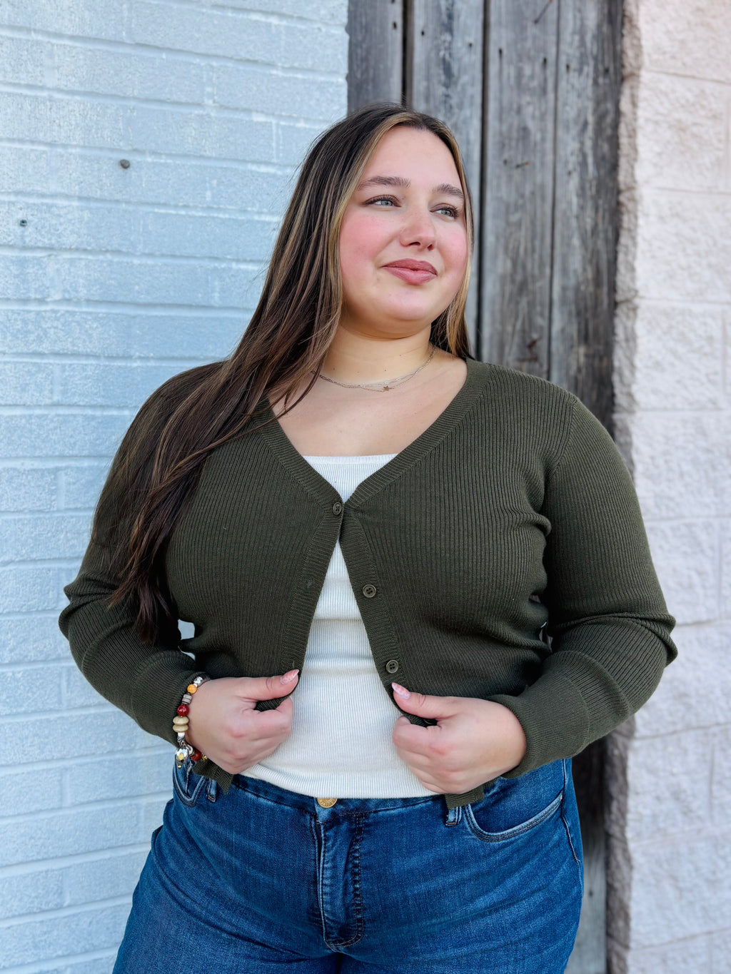 Young Ladies Knitted Cardigan OLIVE GREEN