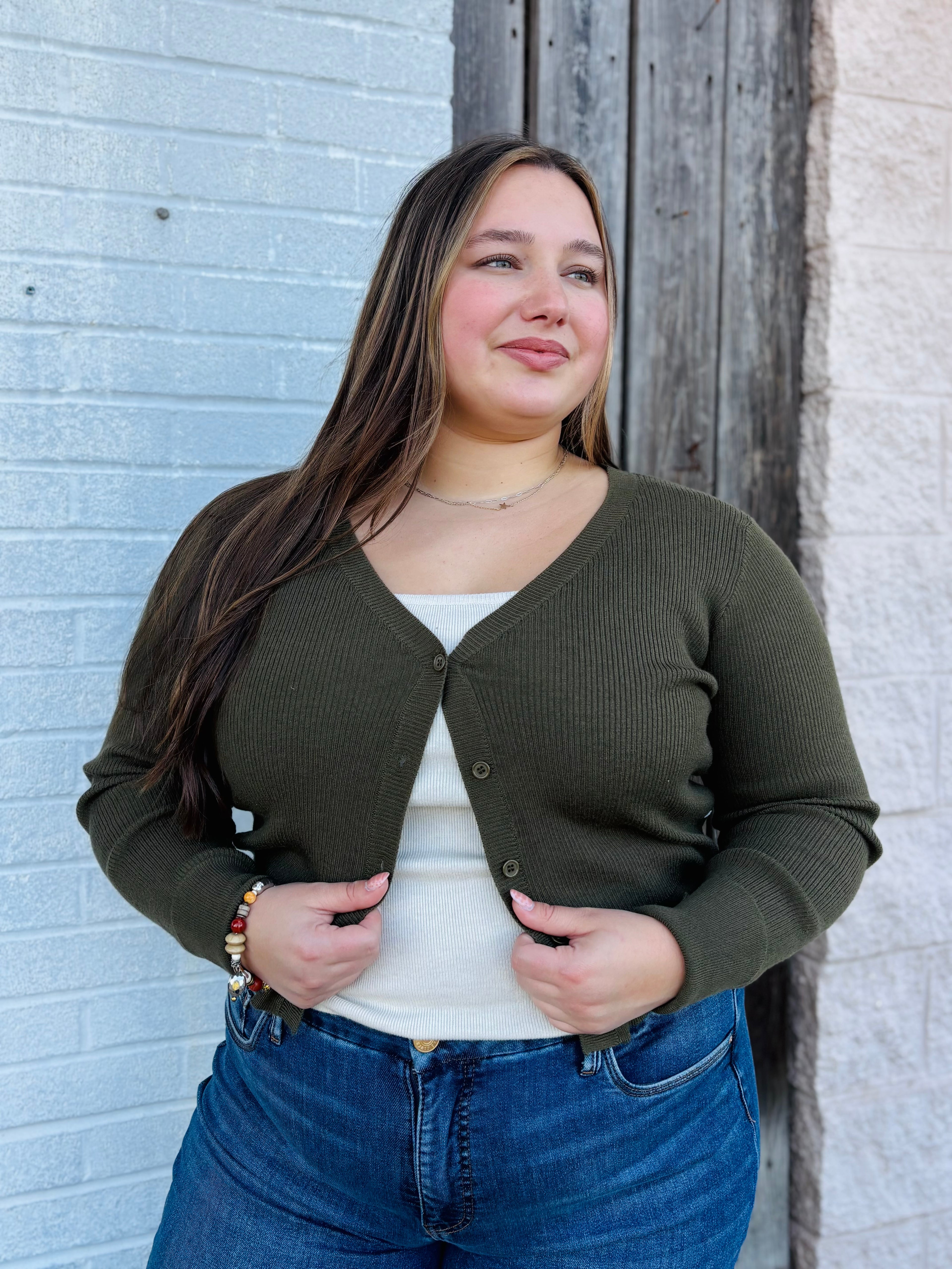 Young Ladies Knitted Cardigan OLIVE GREEN