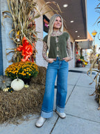 FRONT TIE SLEEVELESS SWEATER CARDIGAN: OLIVE