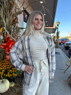 OVERSIZED PLAID FLANNEL W/ FRONT POCKET GREY S/M