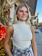 LT TAUPE RIBBED SLEEVELESS TURTLENECK