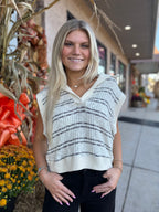 Knit Neck Sleeveless Top: Cream Black