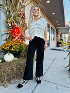Knit Neck Sleeveless Top: Cream Black