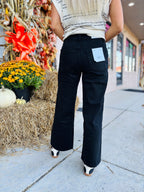 VERVET BLACK HIGH RISE CROP WIDE LEG JEANS