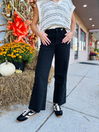 VERVET BLACK HIGH RISE CROP WIDE LEG JEANS