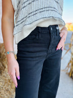 VERVET BLACK HIGH RISE CROP WIDE LEG JEANS