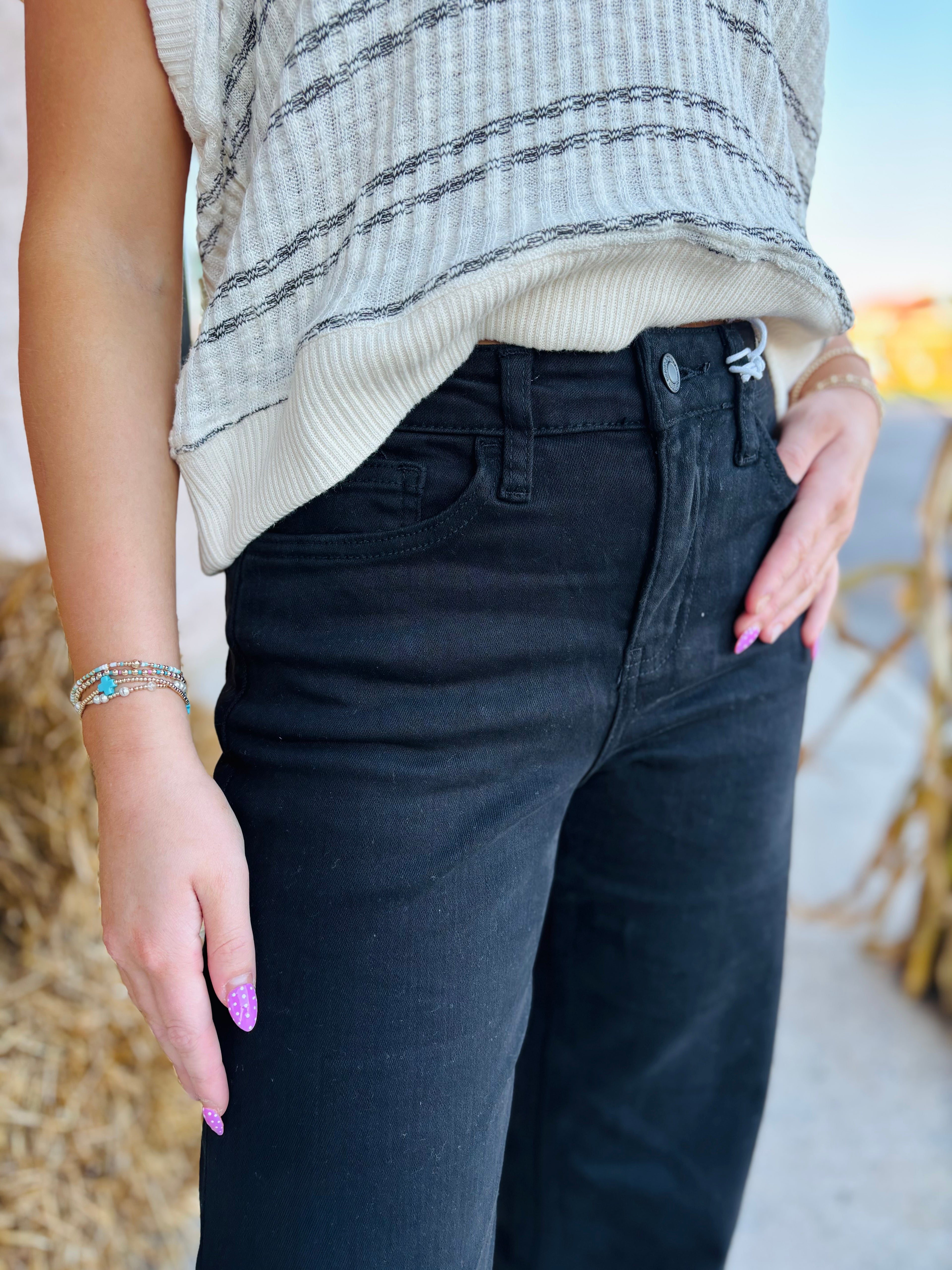 VERVET BLACK HIGH RISE CROP WIDE LEG JEANS