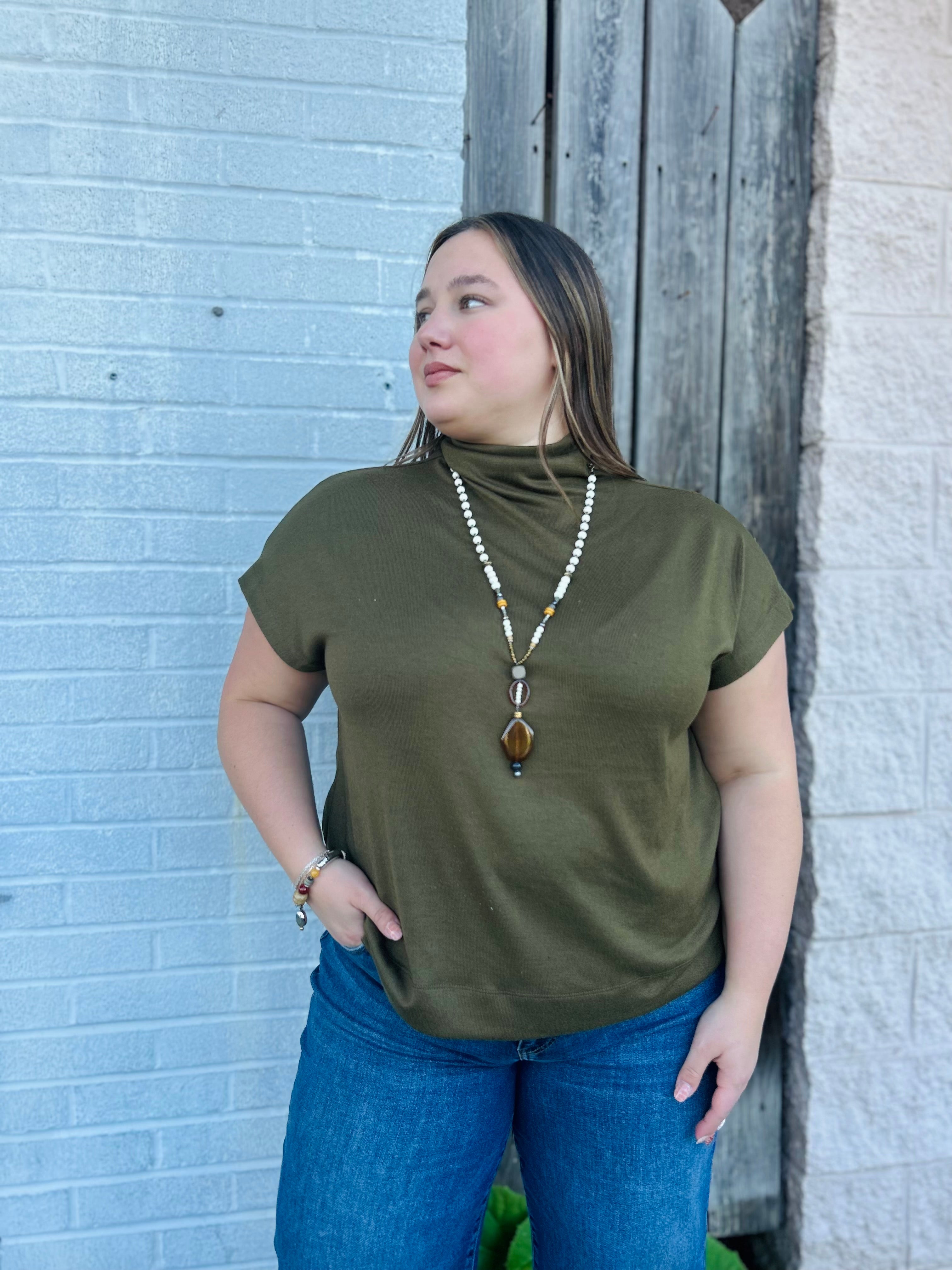 SMALL OLIVE PULLOVER MOCK NECK