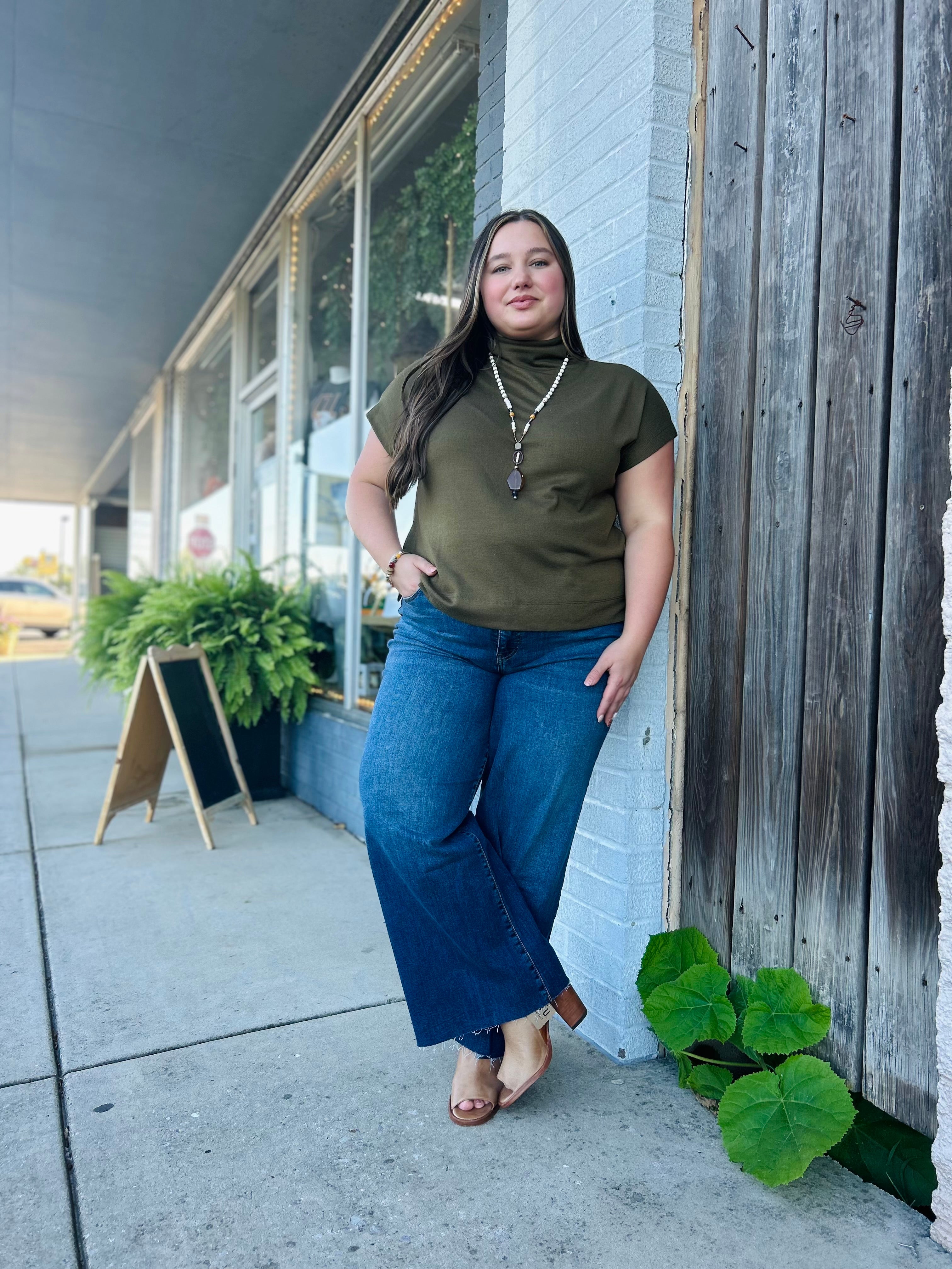 SMALL OLIVE PULLOVER MOCK NECK