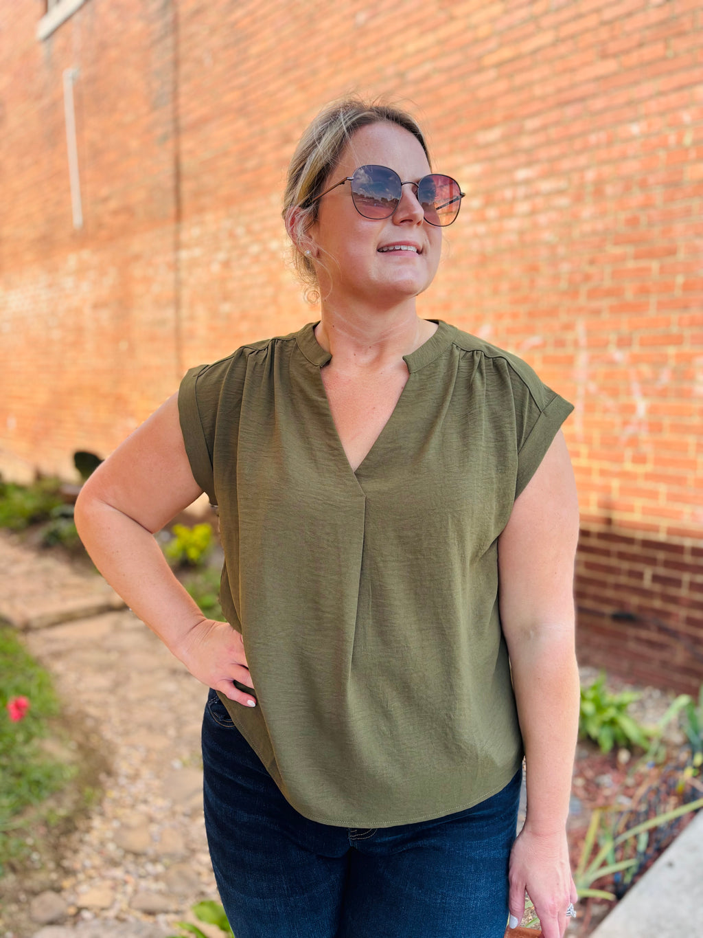 KHAKI LADIES WOVEN TOP