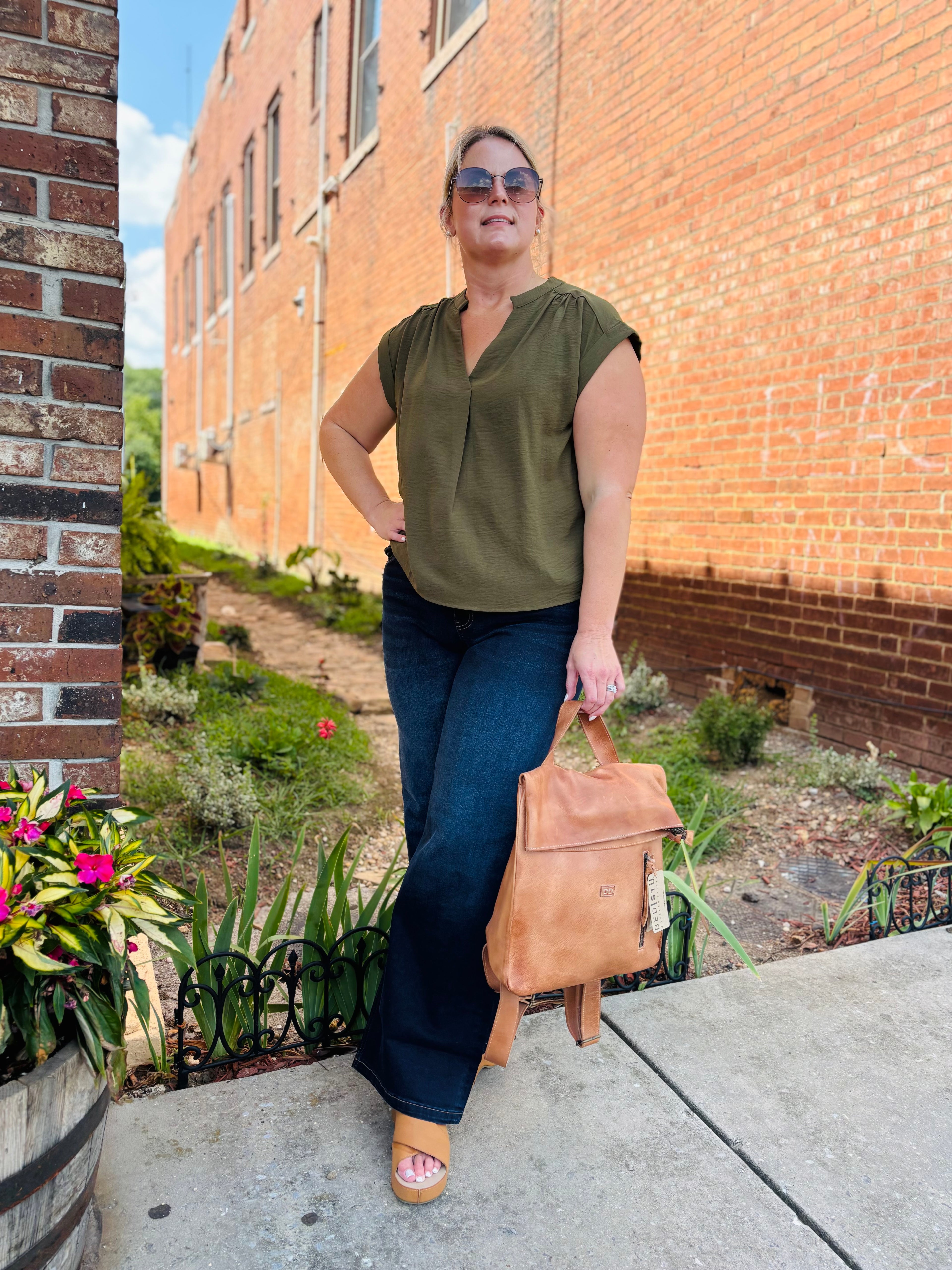 KHAKI LADIES WOVEN TOP