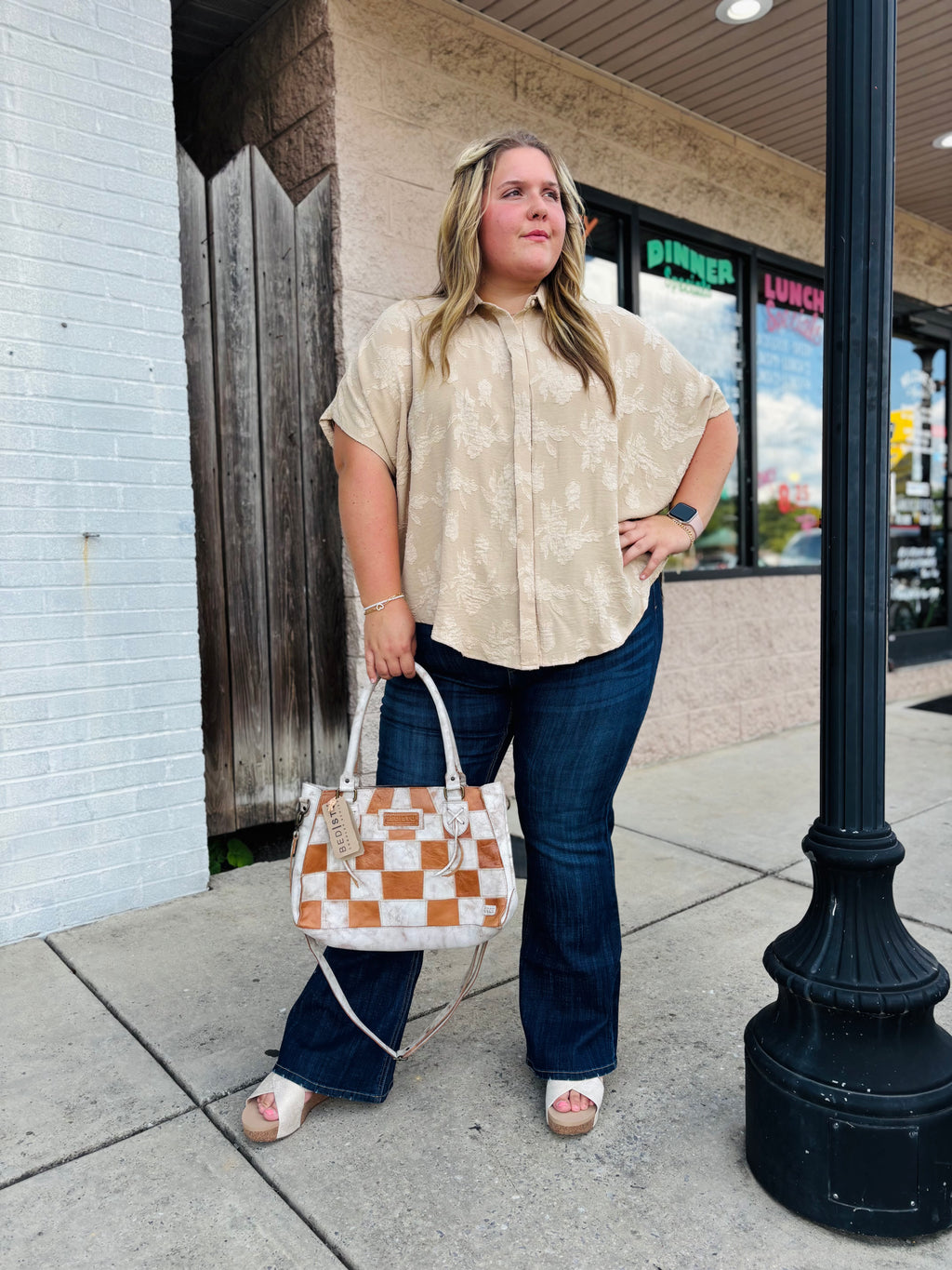 Floral Taupe Burnout Buttondown Top
