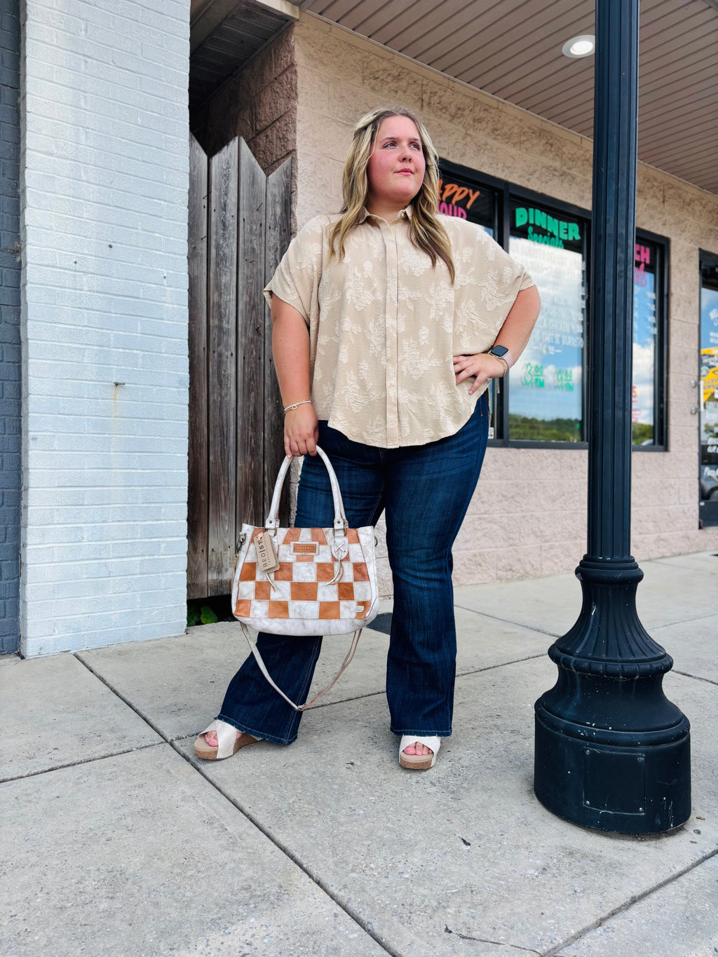 Floral Taupe Burnout Buttondown Top