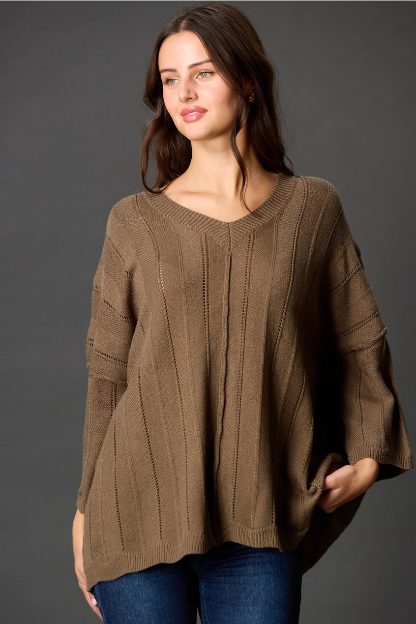 Oversized V Neck Knit Top