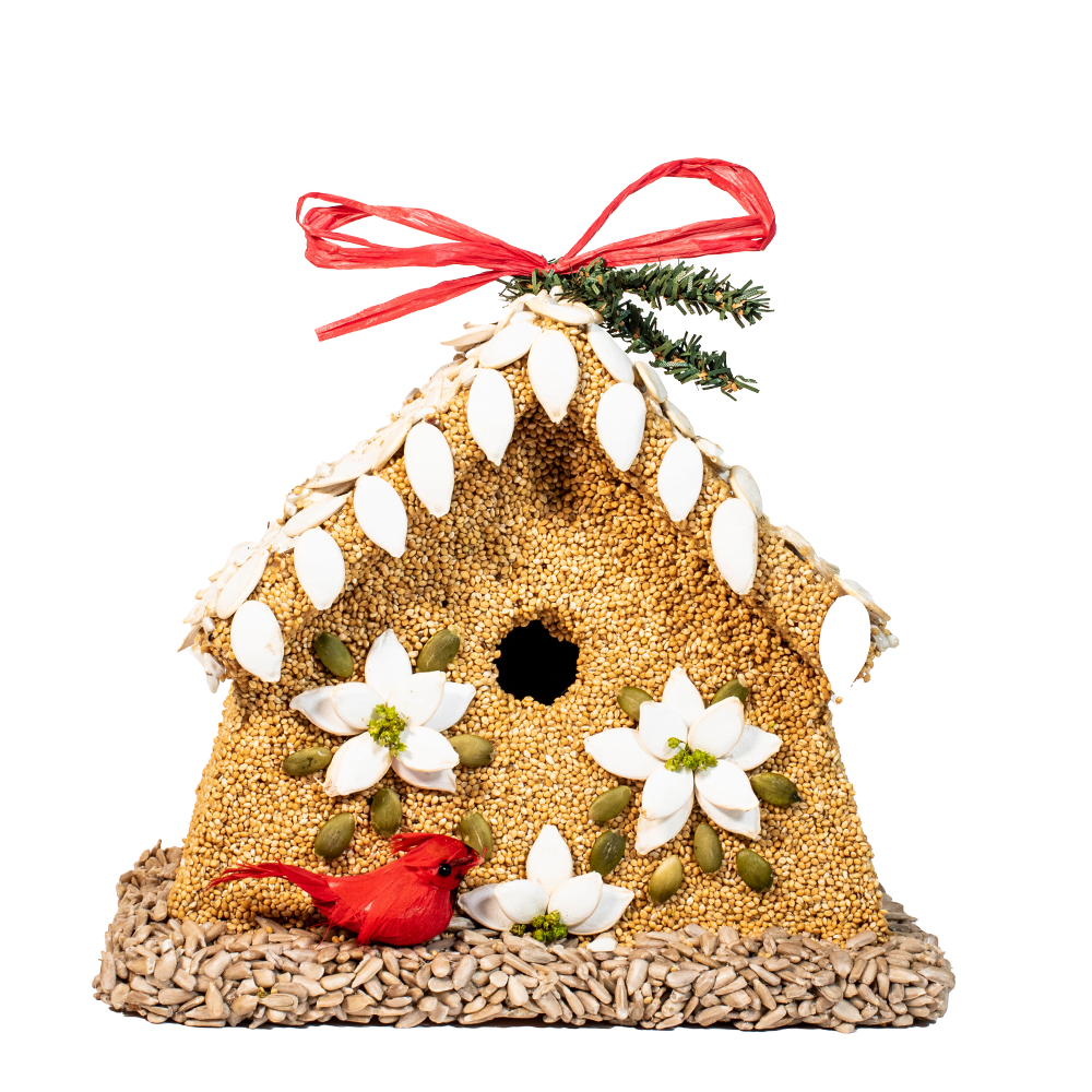 POINSETTIA COTTAGES SEED BIRDHOUSE
