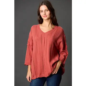 Oversized V Neck Knit Top