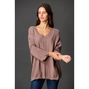 Oversized V Neck Knit Top