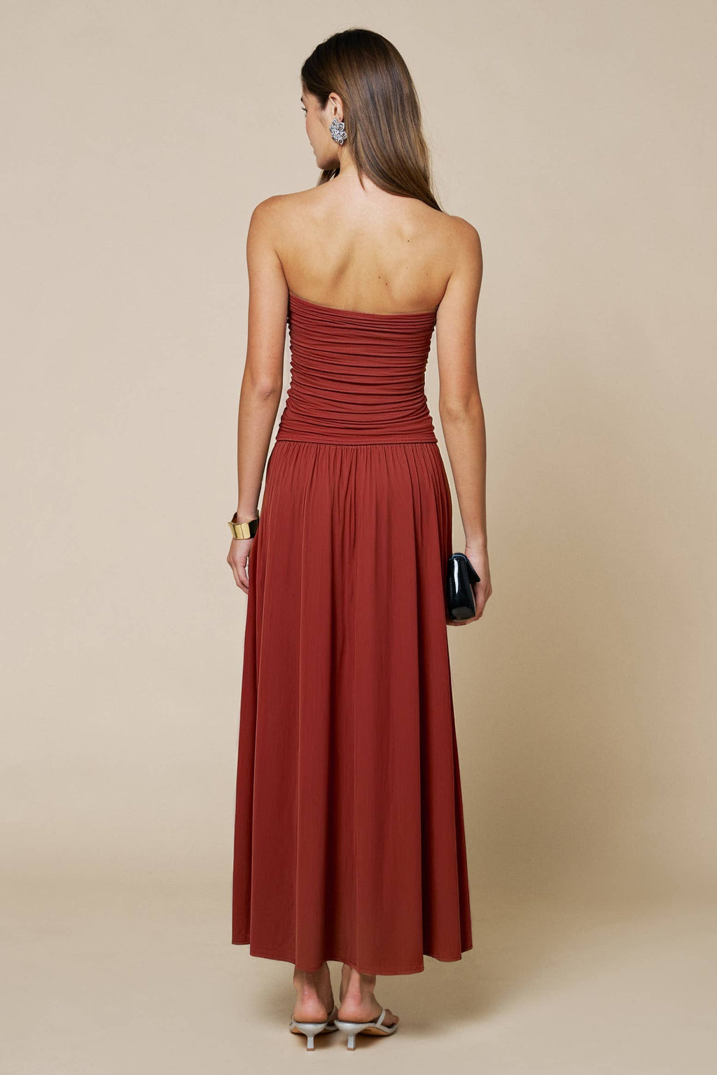 BRICK Strapless Ruched Maxi Dress