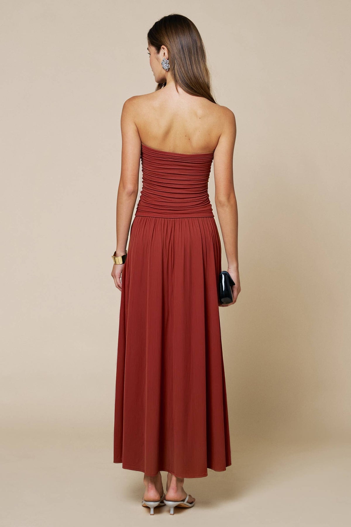 BRICK Strapless Ruched Maxi Dress