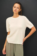 VANILLA CASHMERE BLENDED SHORT SLEEVE SWEATER
