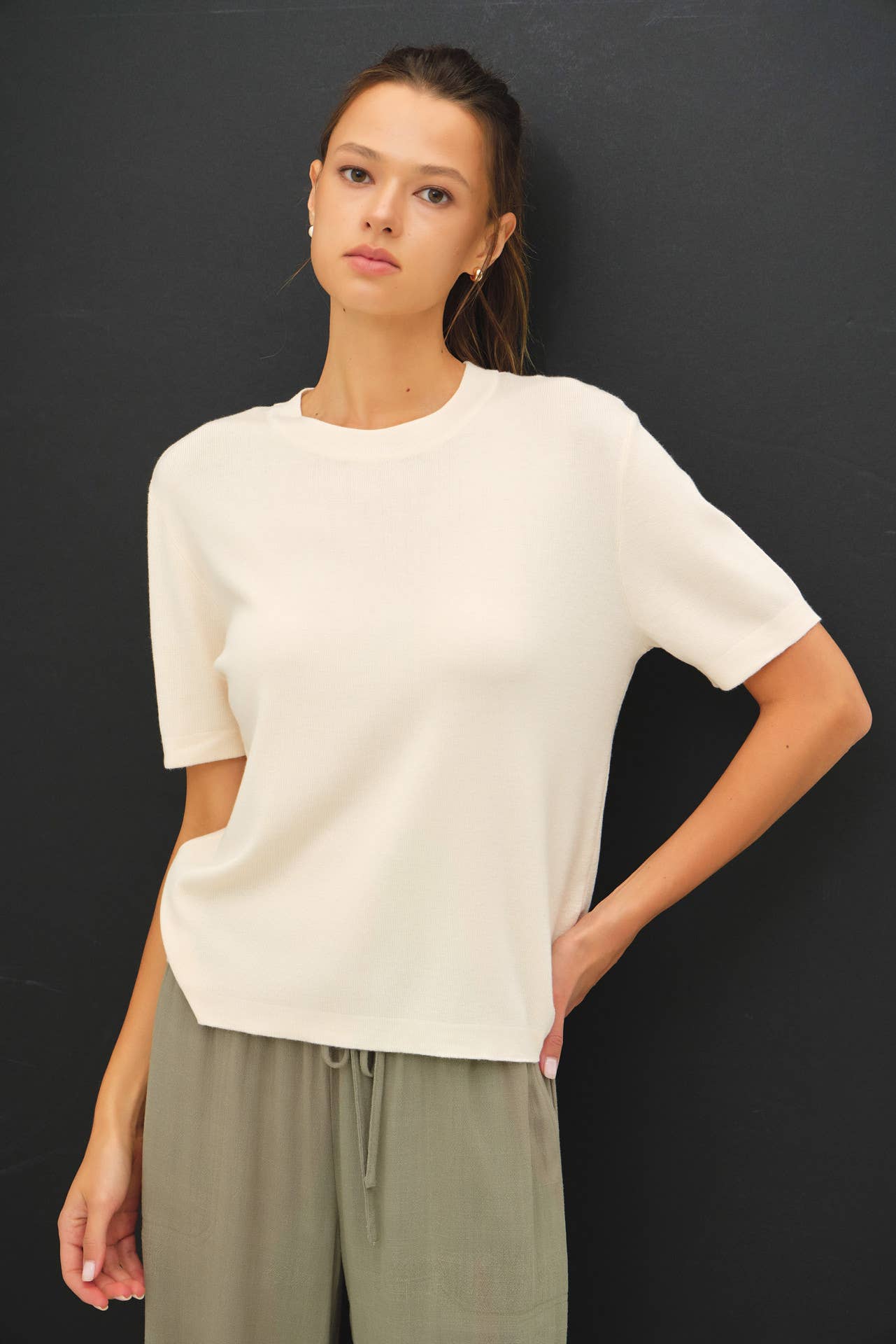 VANILLA CASHMERE BLENDED SHORT SLEEVE SWEATER