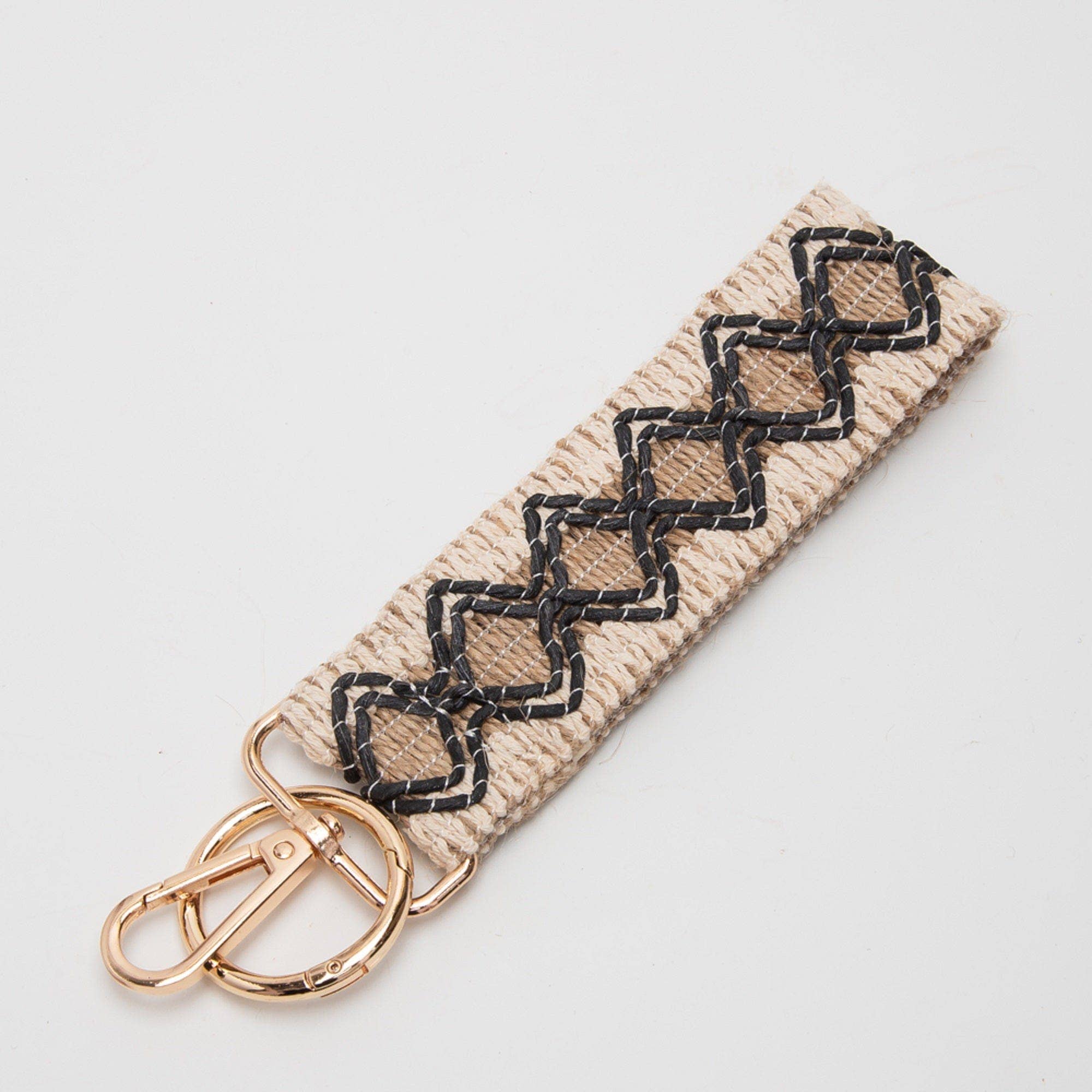Black black Wave Pattern Straw Wristband/Key Chain