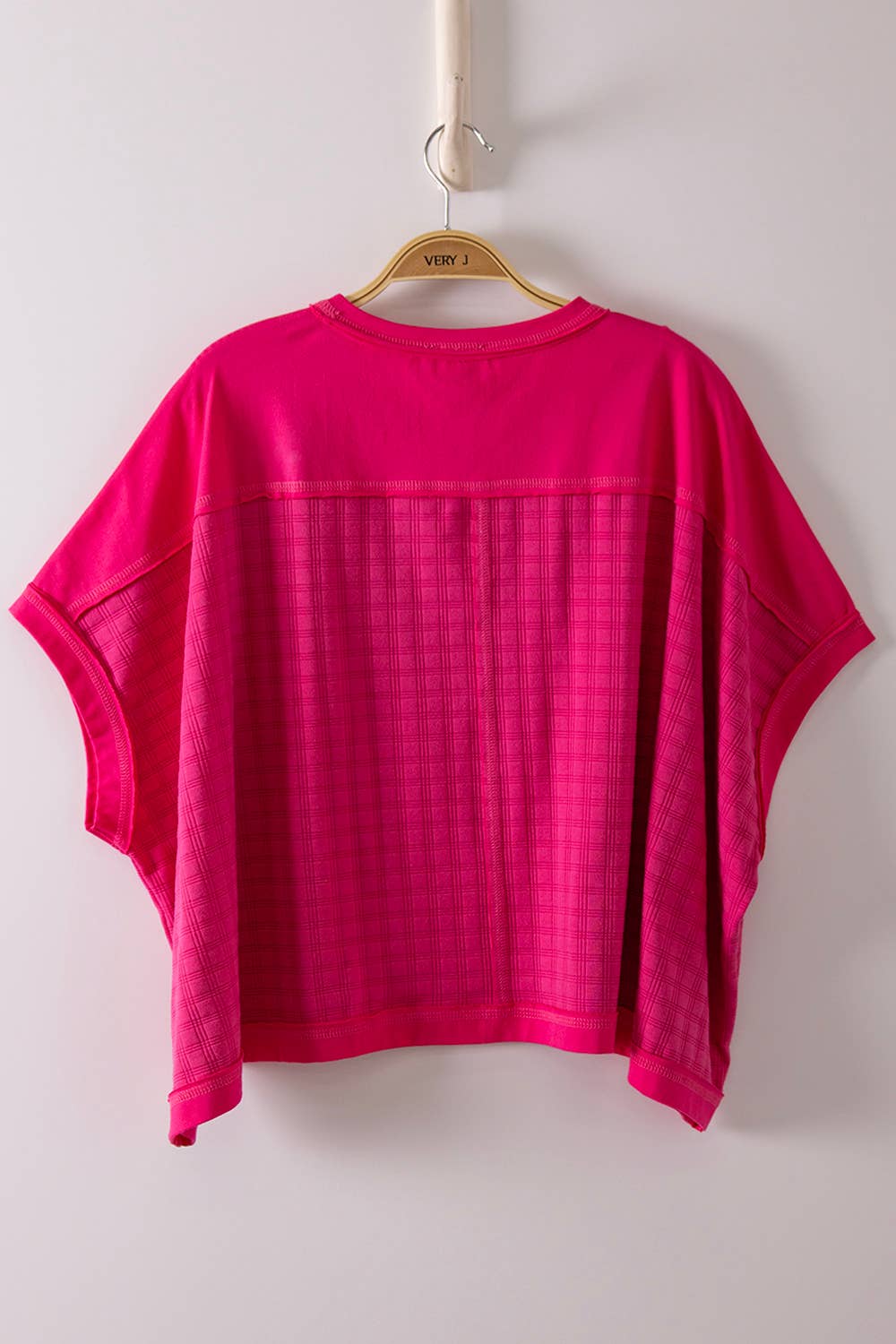 Fuchsia Dolman Sleeve Textured Knit Casual Top