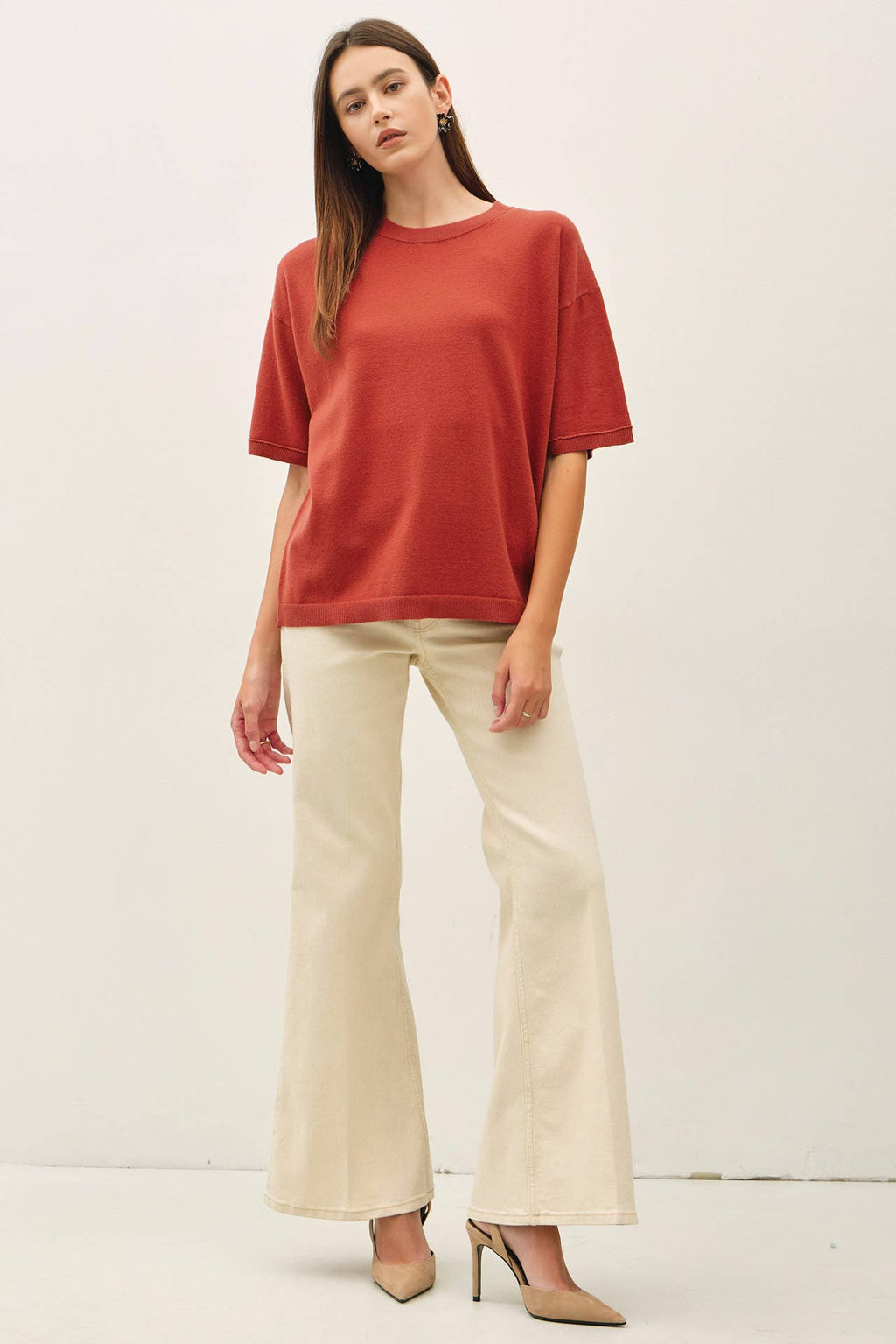 POPPY BOXY FIT HALF SLEEVE CREWNECK SWEATER