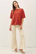 POPPY BOXY FIT HALF SLEEVE CREWNECK SWEATER