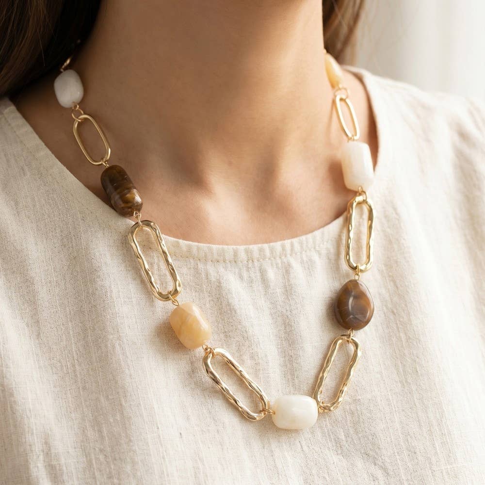 Hammered Link And Stone Station Necklace: IV