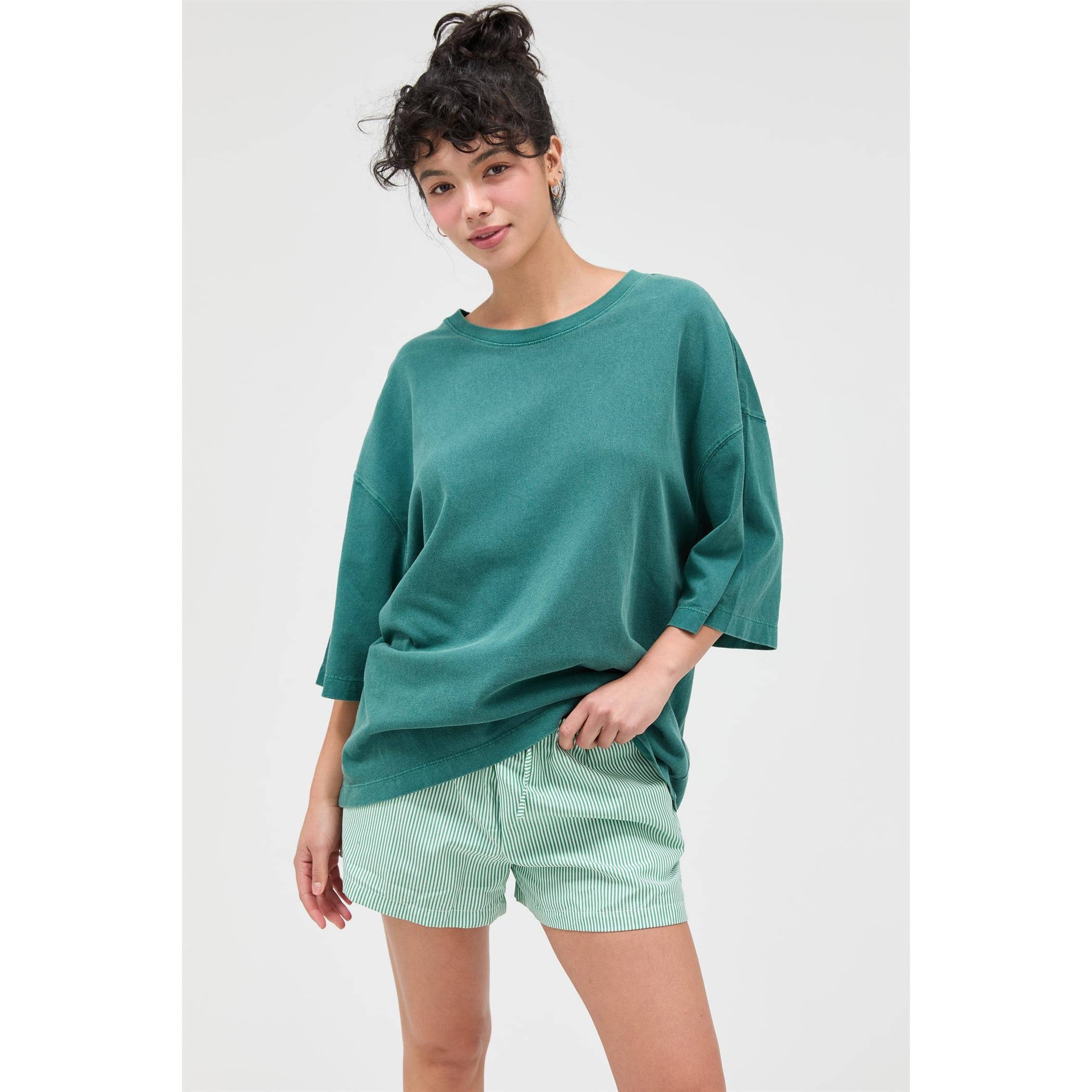 GREEN Striped Drawstring Waist Shorts