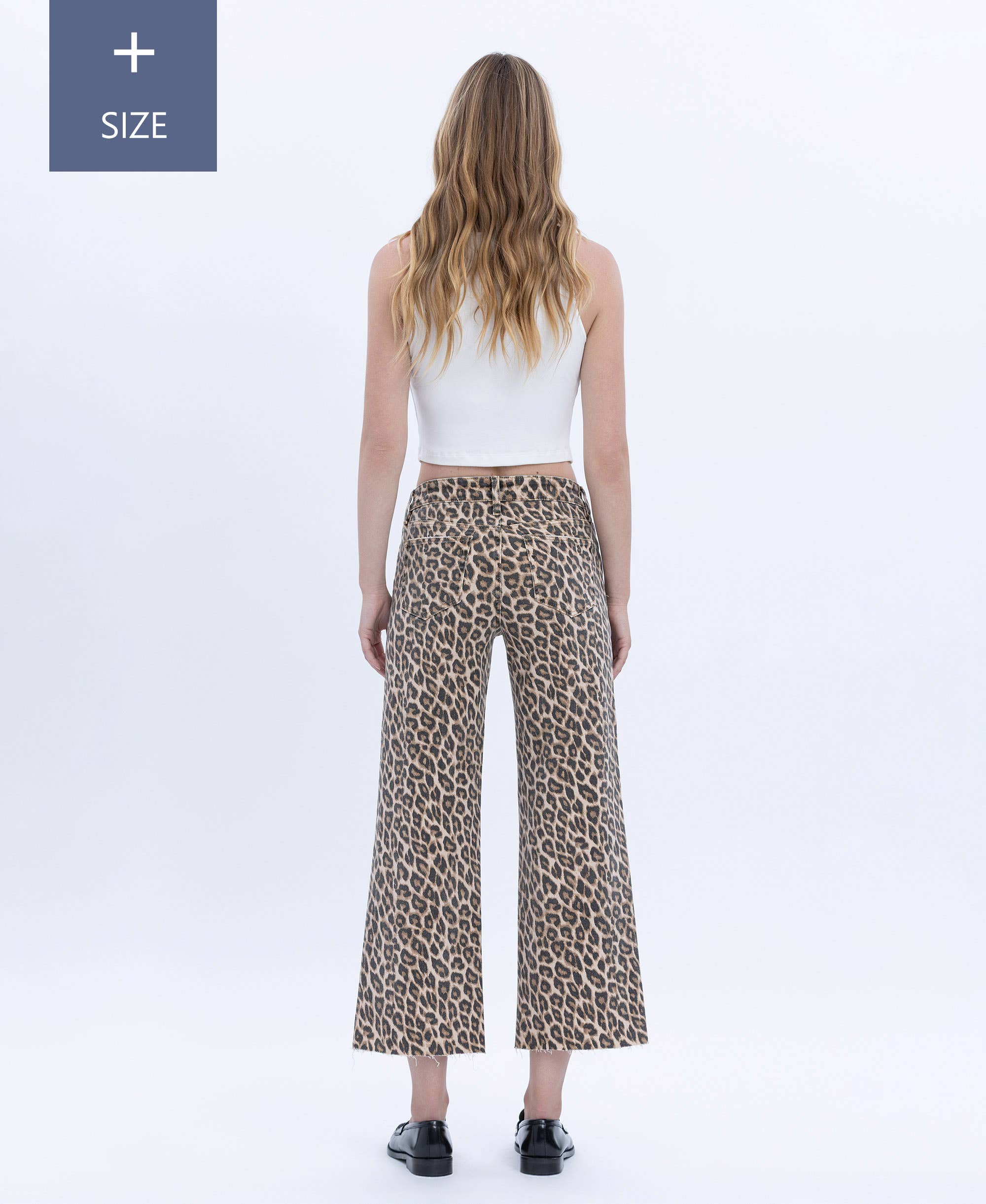 PLUS HIGH RISE ANIMAL PRINT CROP WIDE LEG JEANS