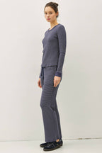 STITCHED THERMAL CREW NECK TOP: OATMEAL