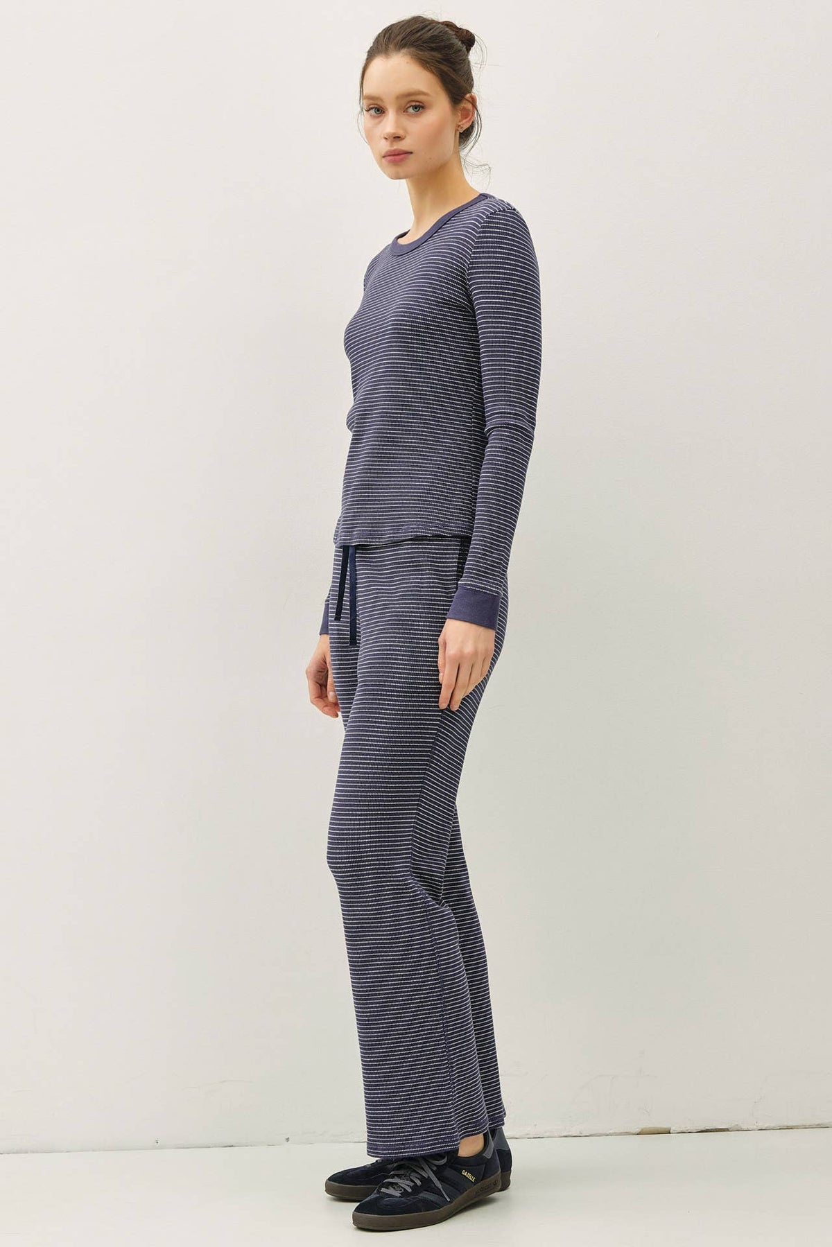 STITCHED THERMAL CREW NECK TOP: OATMEAL