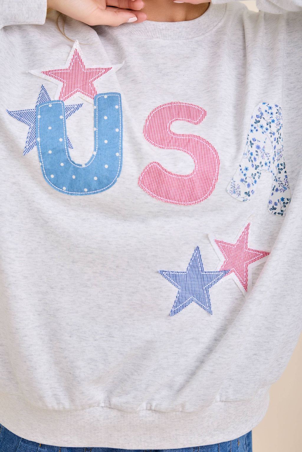 USA Patchwork Star Graphic Sweatshirt: NAVY