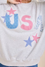 USA Patchwork Star Graphic Sweatshirt: NAVY