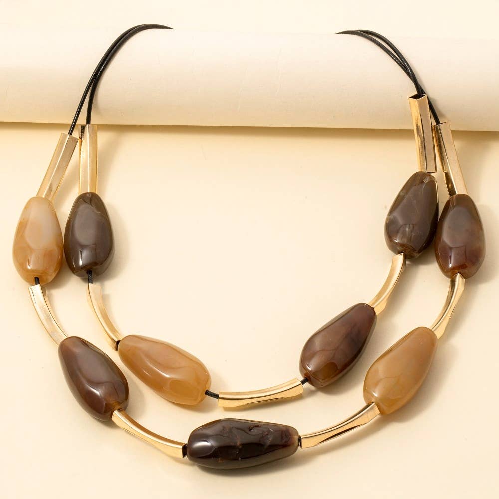 Large Stone Layered Resin Necklace: BR