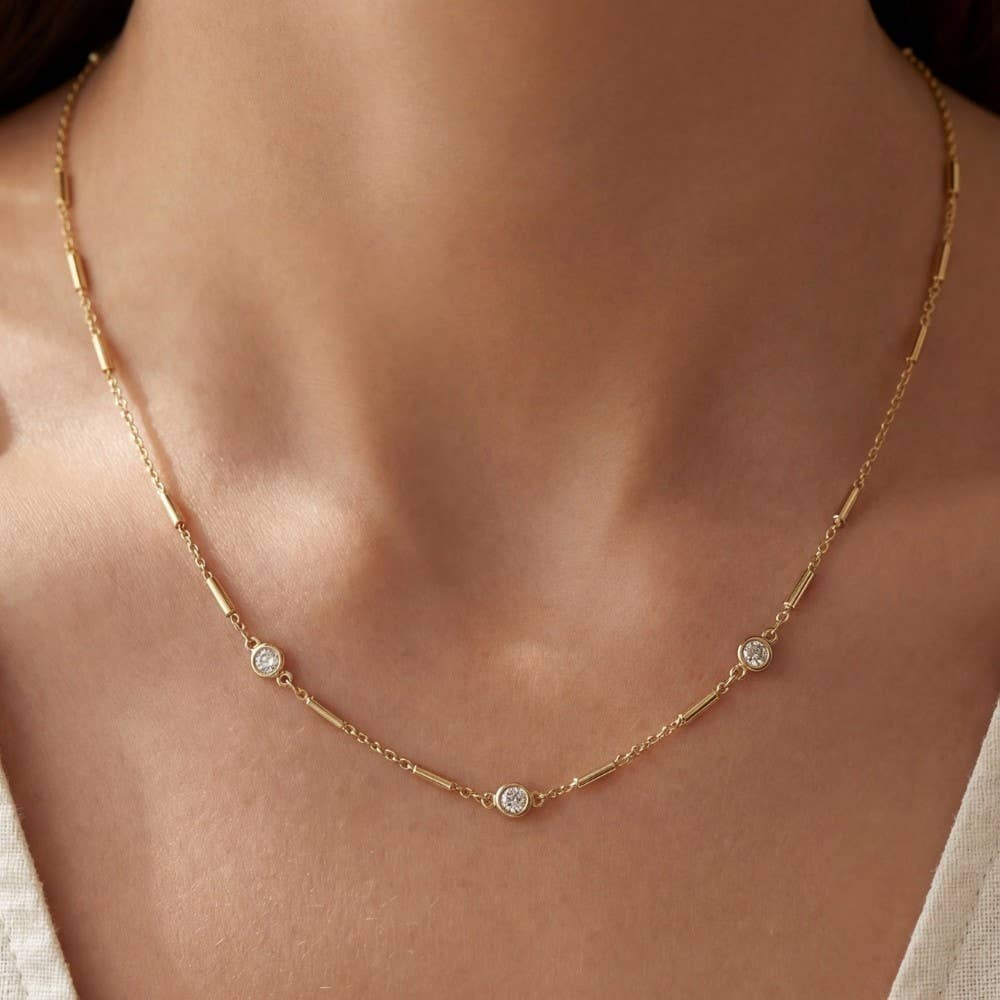 Cz Station Bar Chain Necklace: GDCRY