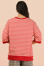 RED/CREAM Oversized Stripe Casual Knit Top