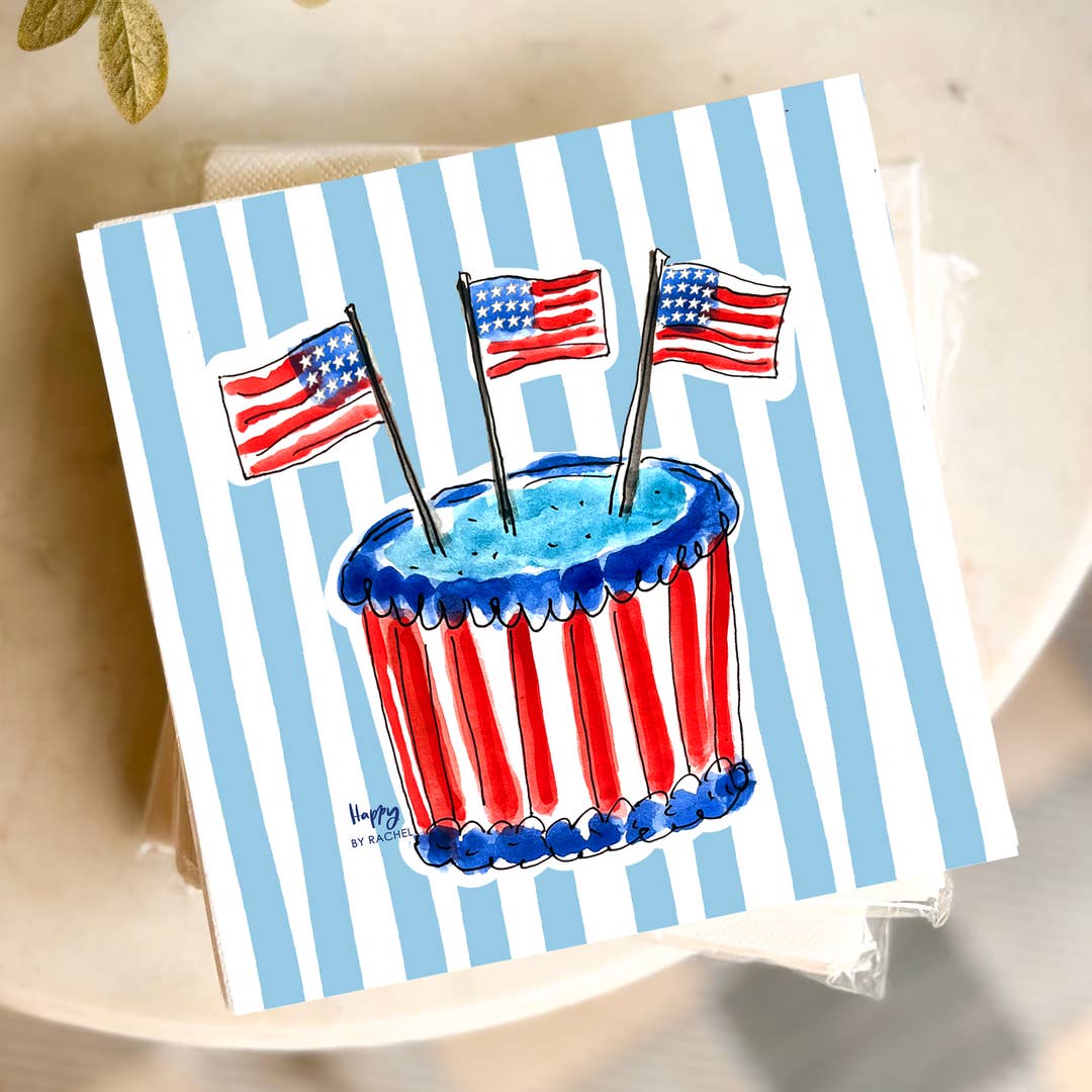 America Birthday Cake and Stripes Cocktail Napkins