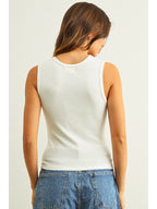 U-Neck Shape Ribbed Top white