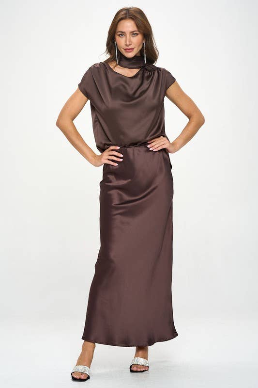 CHOCOLATE Silky Satin Maxi Skirt