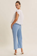 SEASONLESS STRETCHY COTTON LINEN ANKLE PANTS WITH POCKETS: BLUE